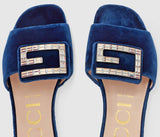 Velvet Slide with Crystal G- Black, Pink, Cobalt Blue