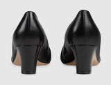 Leather Mid-Heel Pump with Half Moon GG | DESIGNER INSPIRED FASHIONS