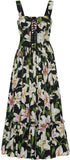 Lace-Up Floral-Print Cotton-Poplin Midi Dress