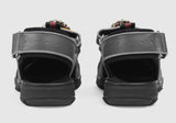 Leather and Mesh Sandals with Crystals