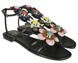 Floral Embellished Sandals-Black or White - DESIGNER INSPIRED FASHIONS