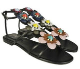 Floral Embellished Sandals-Black or White - DESIGNER INSPIRED FASHIONS