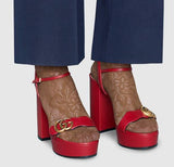 Platform Sandal with Double G, Red | DESIGNER INSPIRED FASHIONS