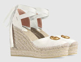 Leather Platform Espadrilles, White