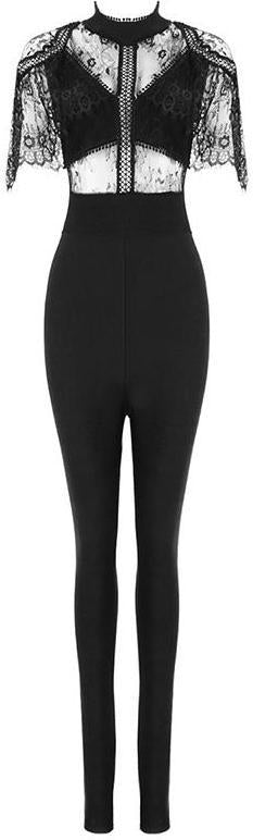 Black Lace Stretch Skinny Jumpsuit