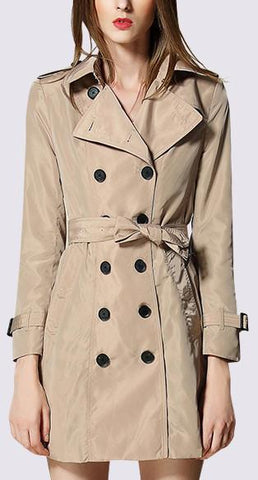 Double-Breasted Lightweight Trench Coat in Apricot - DESIGNER INSPIRED FASHIONS