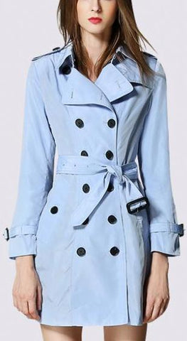 Double-Breasted Light-Weight Trench Coat in Light Blue - DESIGNER INSPIRED FASHIONS