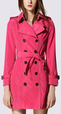 Double-Breasted Light-Weight Trench Coat in Hot Pink - DESIGNER INSPIRED FASHIONS