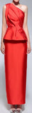 Red One-Shoulder Satin Peplum Gown