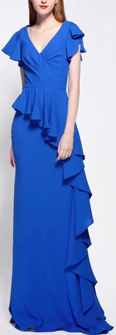 Blue Ruffle Crepe Gown