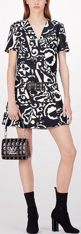 Optical Flower Printed Wool And Silk Dress | DESIGNER INSPIRED FASHIONS