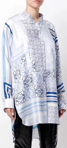 Patterned Panel Silk Blouse