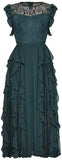 Ruffled Lace-Paneled Midi Dress