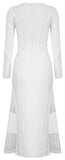 Asymmetrical Mesh-Paneled Midi Dress, White