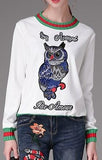 'L'aveugle Par Amour' Embroidered Owl Sweatshirt in White - DESIGNER INSPIRED FASHIONS