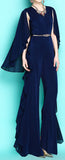 Ruffled Chiffon Cape-Back Jumpsuit