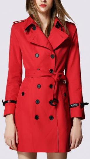 Bright Red Short Trench Coat - DESIGNER INSPIRED FASHIONS
