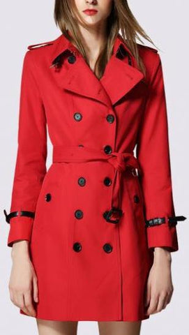 Bright Red Short Trench Coat - DESIGNER INSPIRED FASHIONS