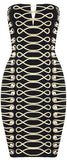 Button-Embellished Embroidered Strapless Mini Dress