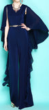 Ruffled Chiffon Cape-Back Jumpsuit