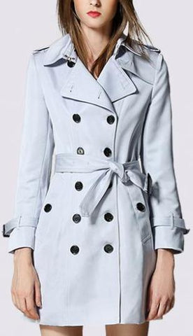 Powder Blue Short Trench Coat - DESIGNER INSPIRED FASHIONS