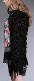Appliques Embellished Denim Wool-Sleeved Fringe Jacket - DESIGNER INSPIRED FASHIONS
