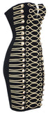 Button-Embellished Embroidered Strapless Mini Dress