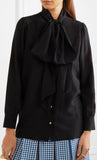 Black Pussy-Bow Printed Blouse