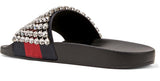 Pursuit Crystal-Embellished Leather and Rubber Slides