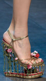Rose-Embellished Caged Sandals - DESIGNER INSPIRED FASHIONS