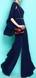 Ruffled Chiffon Cape-Back Jumpsuit