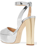 Mirrored-Leather Platform Sandals - Silver or Gold