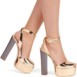 Mirrored-Leather Platform Sandals - Silver or Gold