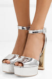 Mirrored-Leather Platform Sandals - Silver or Gold