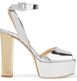 Mirrored-Leather Platform Sandals - Silver or Gold