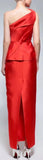 Red One-Shoulder Satin Peplum Gown