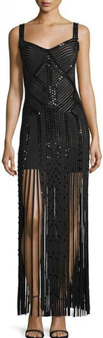 Black Studded Bandage Dress with Tassels