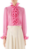 Ruffle-Trimmed Blouse, Pink