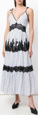 Spotted Lace Detail Flared Dress