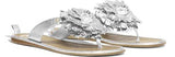 Silver Crumpled Goatskin Flower Thong Sandals
