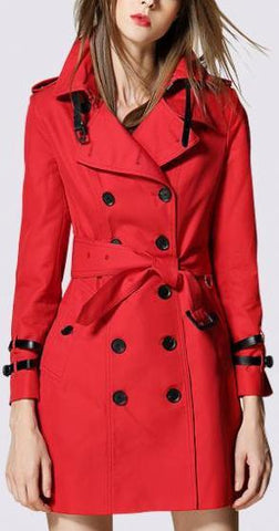Double Wrist-Strap Trench Coat in Red - DESIGNER INSPIRED FASHIONS