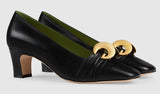 Leather Mid-Heel Pump with Half Moon GG | DESIGNER INSPIRED FASHIONS