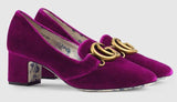 Velvet Mid-Heel Pump with Double G - Purple or Teal