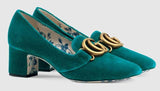Velvet Mid-Heel Pump with Double G - Purple or Teal