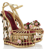 Rose-Embellished Caged Sandals - DESIGNER INSPIRED FASHIONS