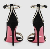 Suede Sandals with Crystals - Pink or Black