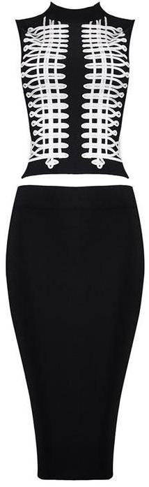 Embroidered Bandage Top and Skirt Set