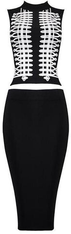 Embroidered Bandage Top and Skirt Set