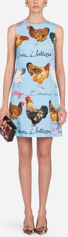Rooster Printed Cady Dress