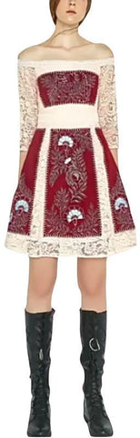 Off-The-Shoulder Embroidered Lace A-Line Dress - DESIGNER INSPIRED FASHIONS
